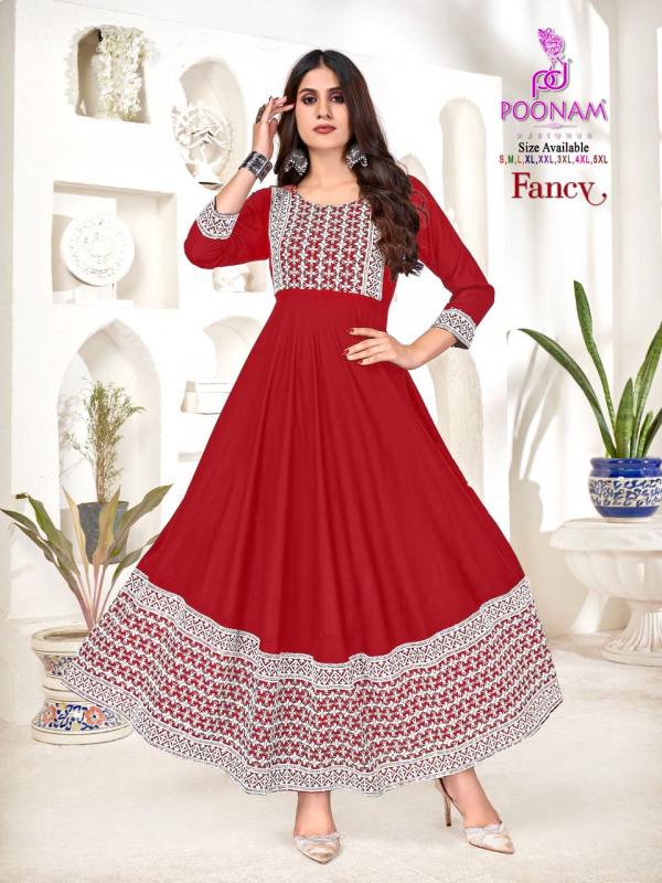 Poonam Fancy Ethnic Wear Rayon Anarkali Kurti Collection